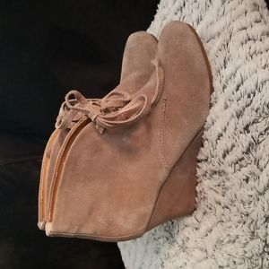 Taupe  suede women 9 1/2 wedge heel booties.By Doloe Vita.